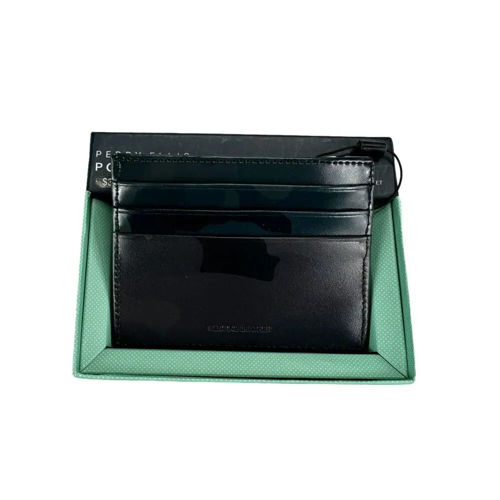 Perry Ellis Mens Camo Leather Six-Slot Card Card Case Gray Black OS
